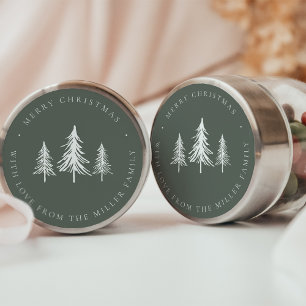 Minimalist Green & White Christmas Pine Tree Classic Round Sticker