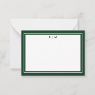 Minimalist green & White Double Border Monogram  Card