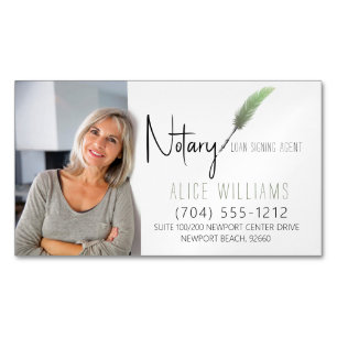 Minimalist Green & White Notary Photo Magnetic Business Card