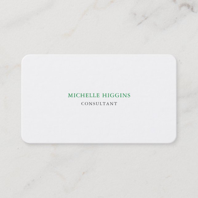 Minimalist Green & White Professional Simple Plain Business Card (Front)