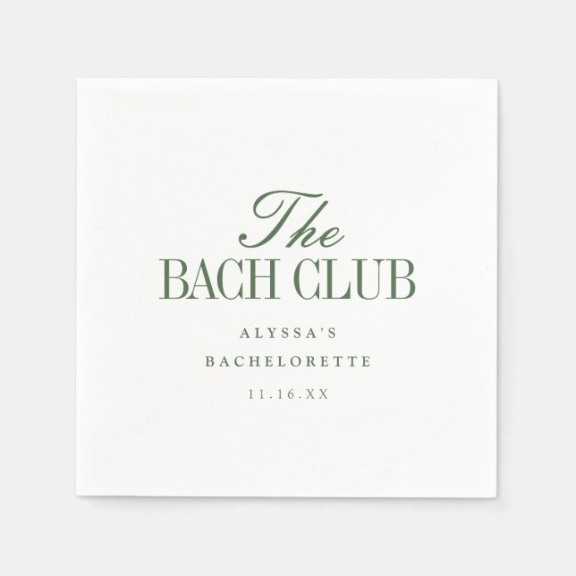 Minimalist Green & White Script Bachelorette Party Napkin (Front)