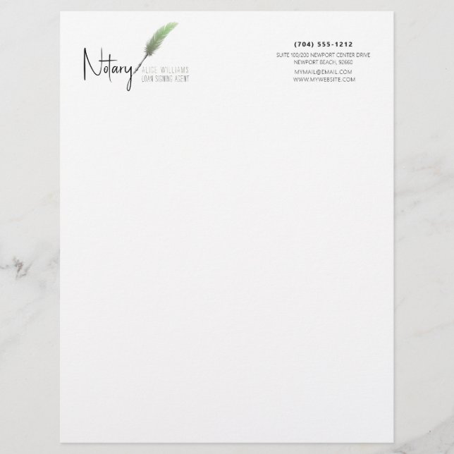 Minimalist Green & White Simple Modern Notary Letterhead (Front)