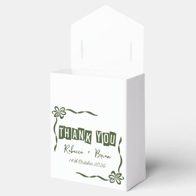 Minimalist Green & White Thank You Wedding Favor Box (Opened)
