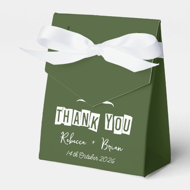 Minimalist Green & White Thank You Wedding Favor Box (Front Side)
