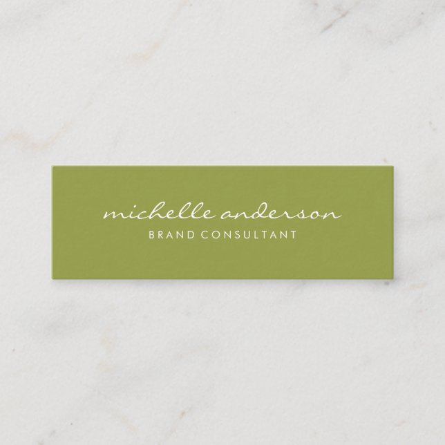 Minimalist Green with Cursive Text Mini Business Card (Front)