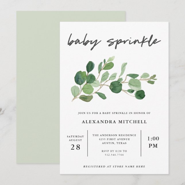 Minimalist Greenery | Baby Sprinkle Invitation (Front/Back)
