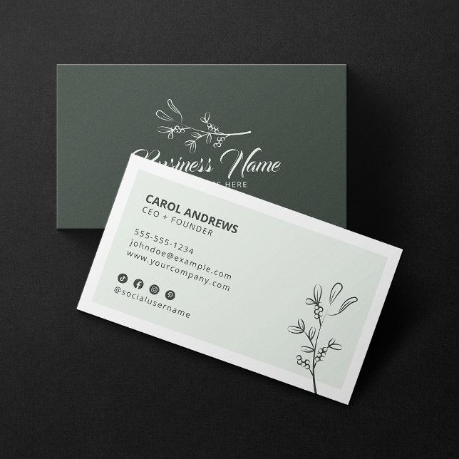Minimalist Greenery Botanical Branch Social Media  Business Card (Creator Uploaded)