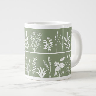 Minimalist Greenery Botanical Silhouette Stripe Large Coffee Mug