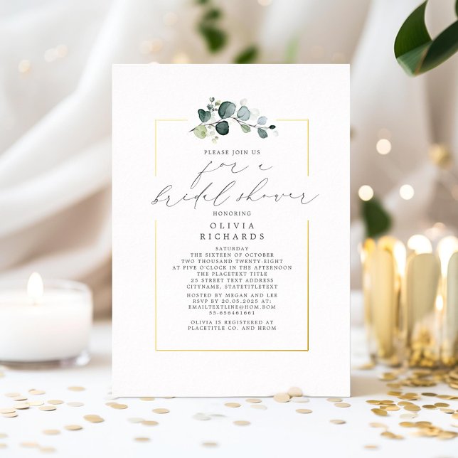 Minimalist Greenery Elegant Script Bridal Shower (Greenery Bridal Shower Invitations)