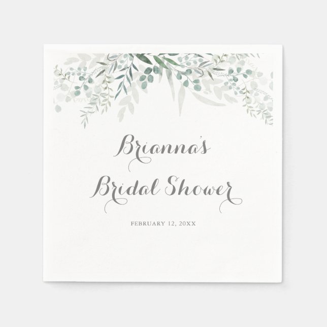 Minimalist Greenery Eucalyptus Bridal Shower Napkin (Front)