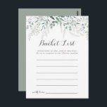 Minimalist Greenery Eucalyptus Bucket List Cards<br><div class="desc">These minimalist greenery eucalyptus bucket list cards are the perfect activity for a rustic wedding reception or bridal shower. The design features watercolor elegant green eucalyptus leaves.

Bucket List sign is sold separately.</div>