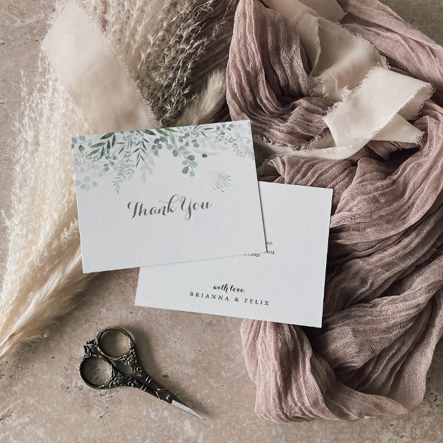 Minimalist Greenery Eucalyptus Flat Wedding Thank You Card (Creator Uploaded)