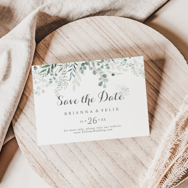 Minimalist Greenery Eucalyptus Horizontal Wedding Save The Date (Creator Uploaded)