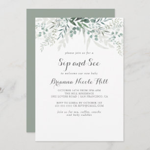 Minimalist Greenery Eucalyptus Sip and See Invitation