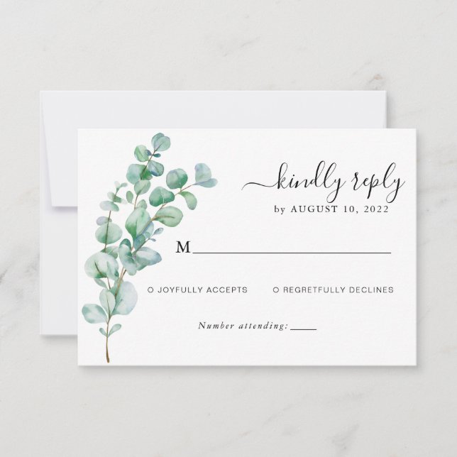Minimalist Greenery Floral Eucalyptus Wedding RSVP Card (Front)