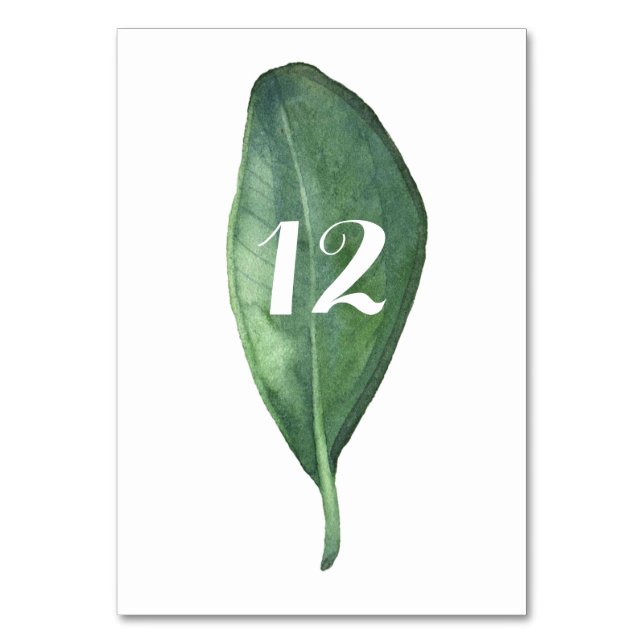 Minimalist Greenery Foliage Green Leaf Table Numbe Table Number (Front)