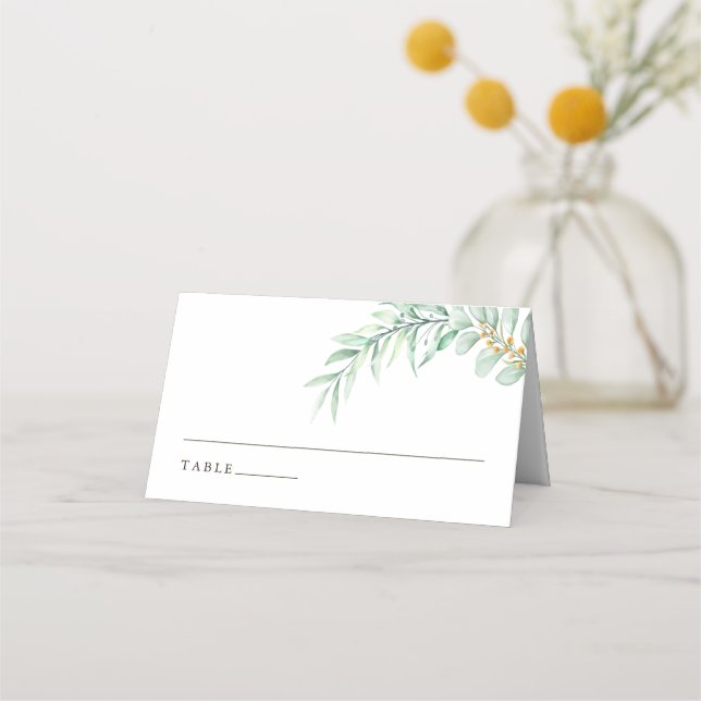Minimalist Greenery Foliage Wedding Table Place Card (Front)
