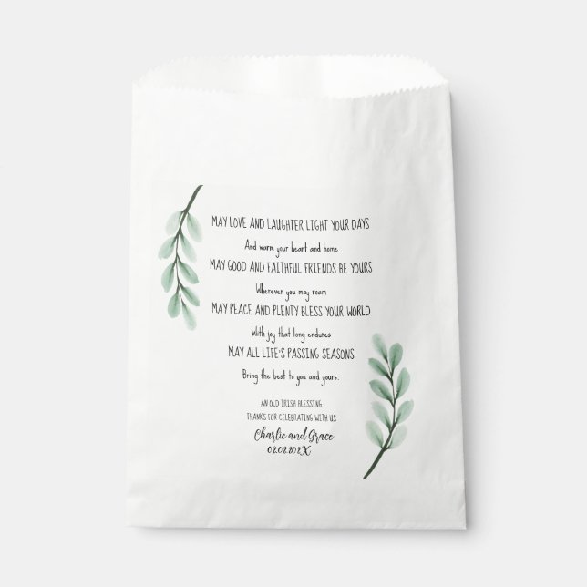 Minimalist Greenery Irish Blessing Favour Bag (Front)