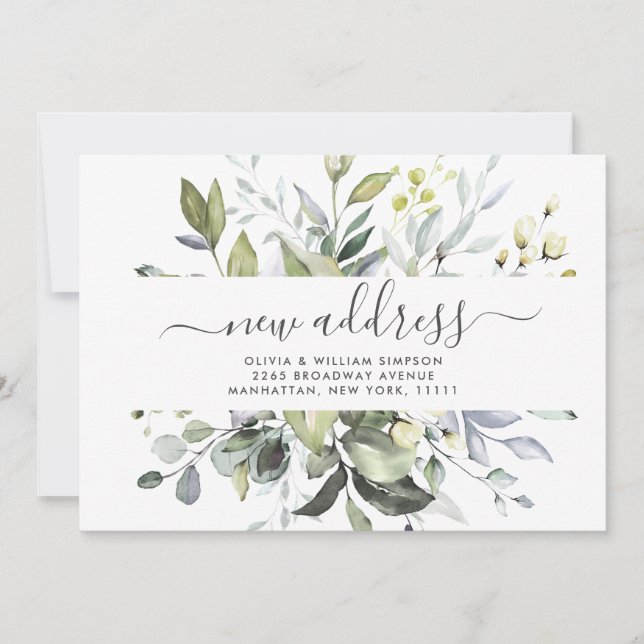 Minimalist Greenery Moving Announcement Card (Front)