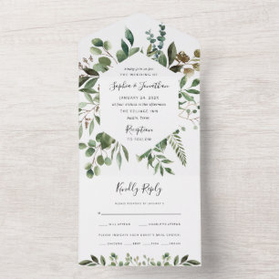 Minimalist Greenery   Simple Rustic Wedding All In One Invitation