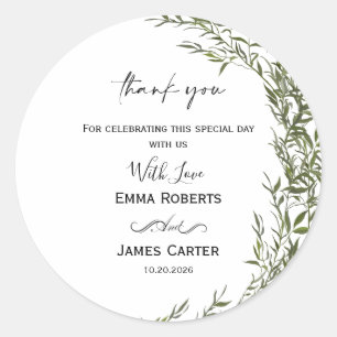 Minimalist Greenery Thank You Round Sticker