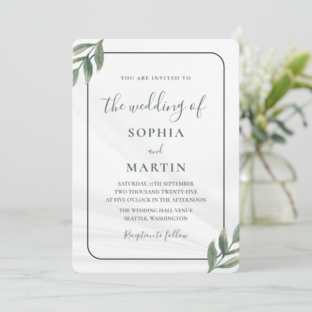 Minimalist Greenery Watercolor Eucalyptus Elegant  Invitation (Standing Front)