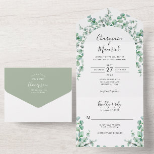 Minimalist Greenery Watercolor Eucalyptus Wedding All In One Invitation