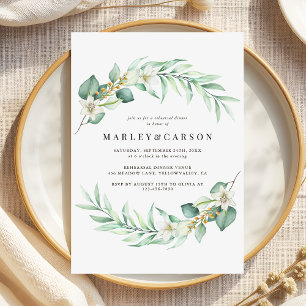 Minimalist Greenery Wedding Rehearsal Dinner Invitation