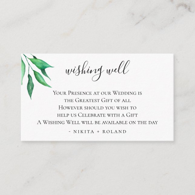 Minimalist Greenery Wedding Wishing Well Enclosure Card (Front)