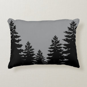 Minimalist grey and black pine tree silhouette accent pillow