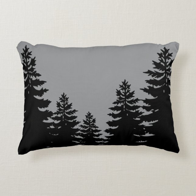 Minimalist grey and black  pine tree silhouette  accent pillow (Front)