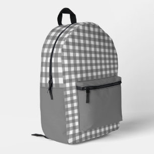 Minimalist Grey and White Plaid Pattern Printed Backpack