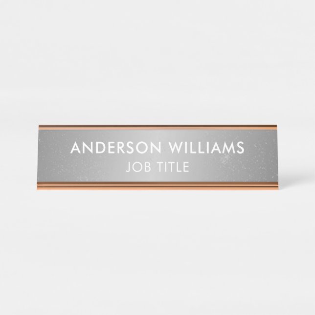 Minimalist Grey Background Custom Desk Name Plate (Front)