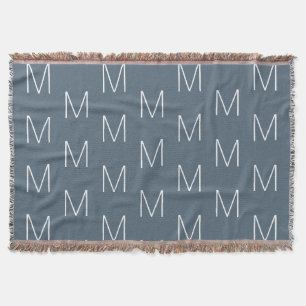 Minimalist grey blue custom monogram pattern throw blanket