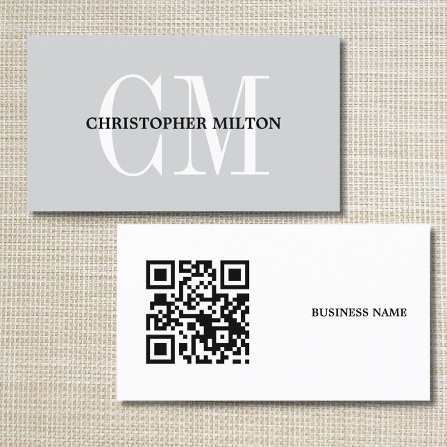 Minimalist Grey Bold Monogram QR code Consultant Business Card (Creator Uploaded)
