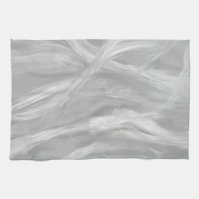 Minimalist Grey Brushstrokes Abstract Art Kitchen Towel (Horizontal)