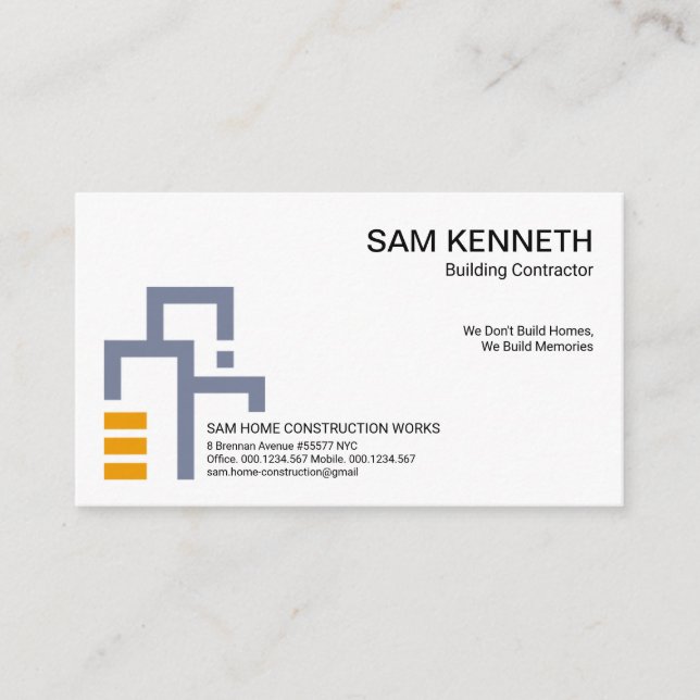 Minimalist Grey Building Blocks Construction Business Card (Front)