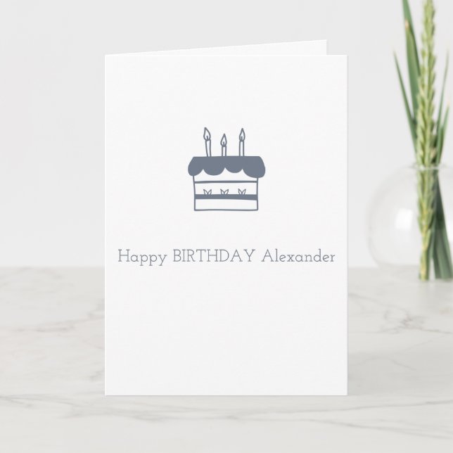 Minimalist Grey Cake Personalized Happy Birthday Card (Front)