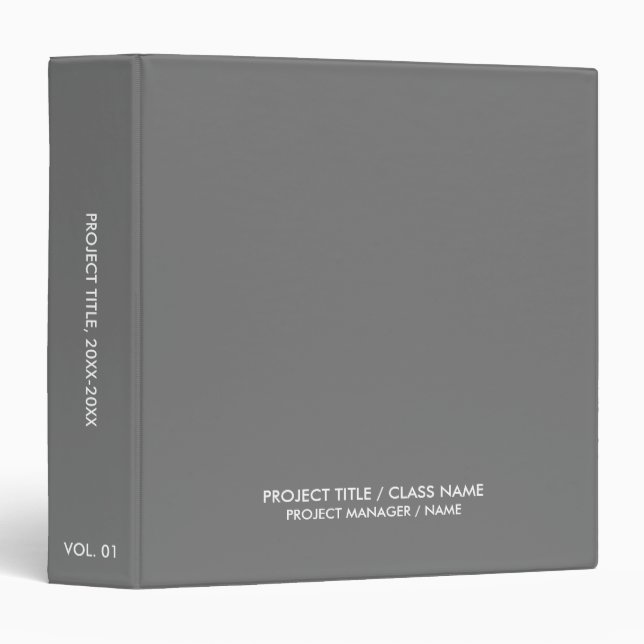 Minimalist grey custom class name project title binder (Front/Spine)