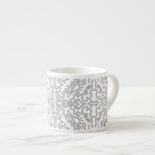 Minimalist Grey Floral Pattern Espresso Cup