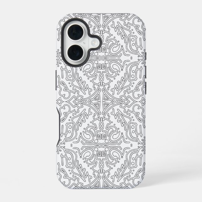 Minimalist Grey Floral Pattern iPhone 16 Case (Back)