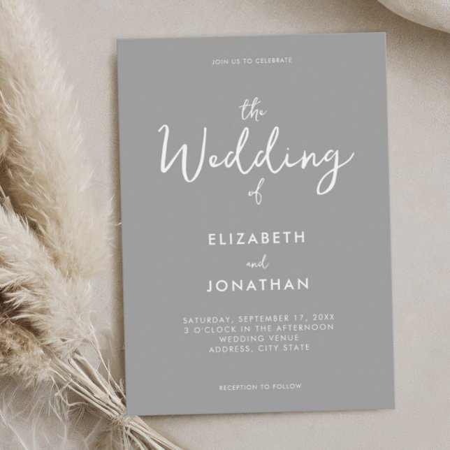 Minimalist Grey Modern Calligraphy Wedding Invitation (Creator Uploaded)