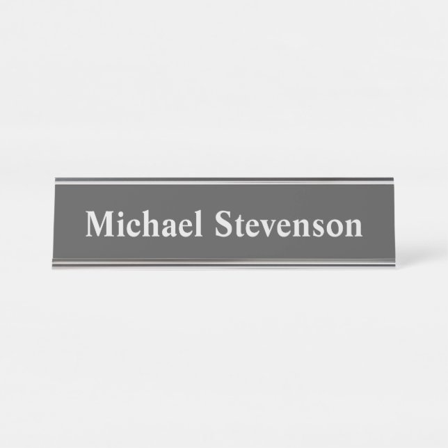 Minimalist Grey Modern Plain Simple Desk Name Plate (Front)