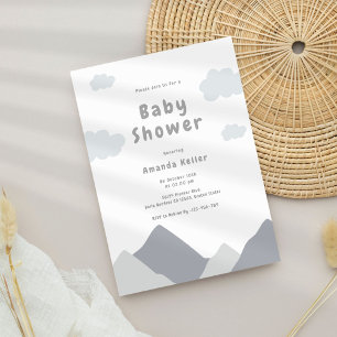 Minimalist Grey Mountain Baby Shower Invitation