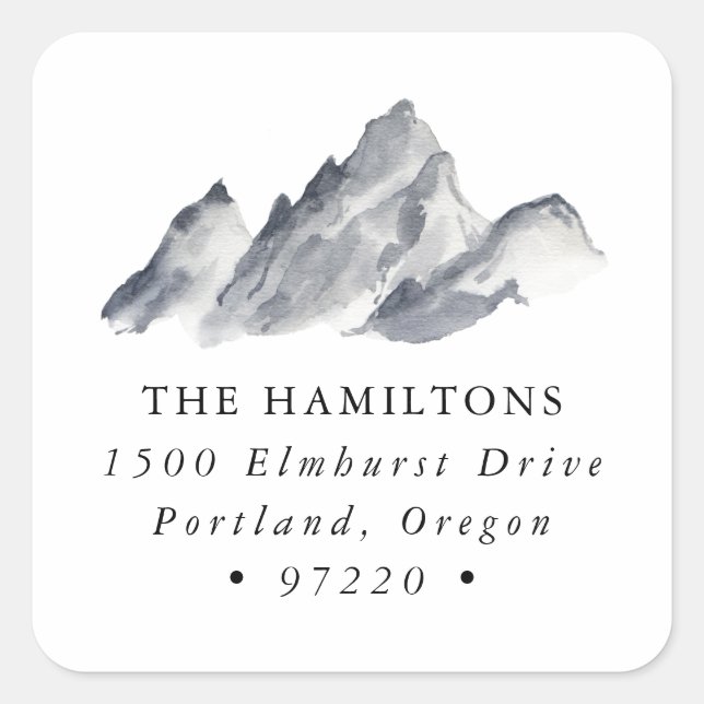 Minimalist Grey Mountains Return Address Square Sticker (Front)