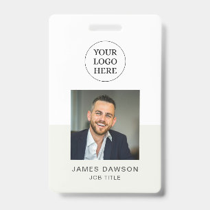 Minimalist Grey Professional Employee Photo ID QR Badge