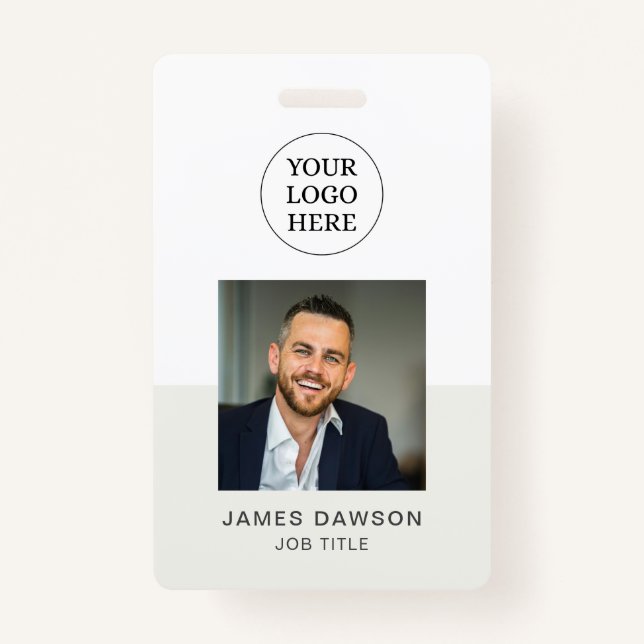 Minimalist Grey Professional Employee Photo ID QR Badge (Front)