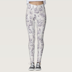 Minimalist Grey Rabbit Easter Egg Stripe Leggings
