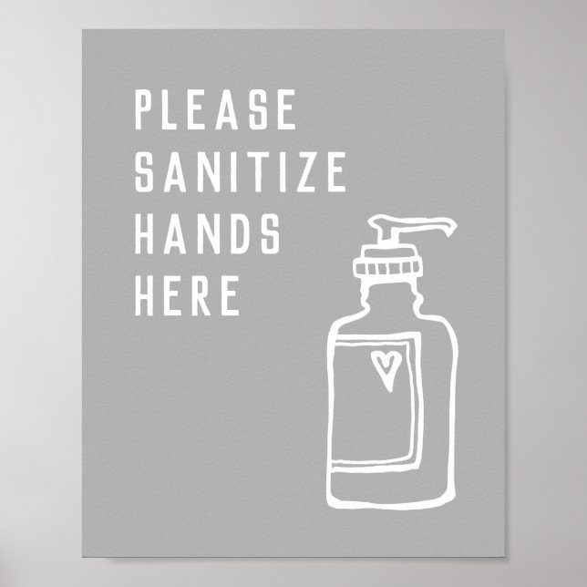 Minimalist Grey Sanitize Hands Here Poster (Front)