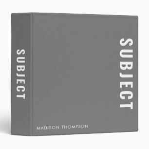 Minimalist Grey School Subject Student Name Binder